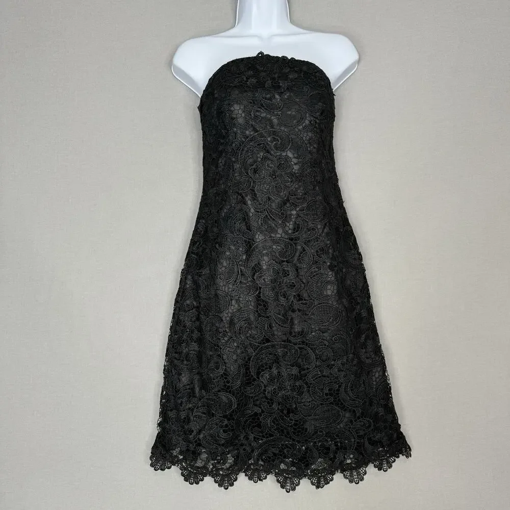 Serena London Dress Womens 6 Black Floral Lace Strapless Cocktail Evening Formal